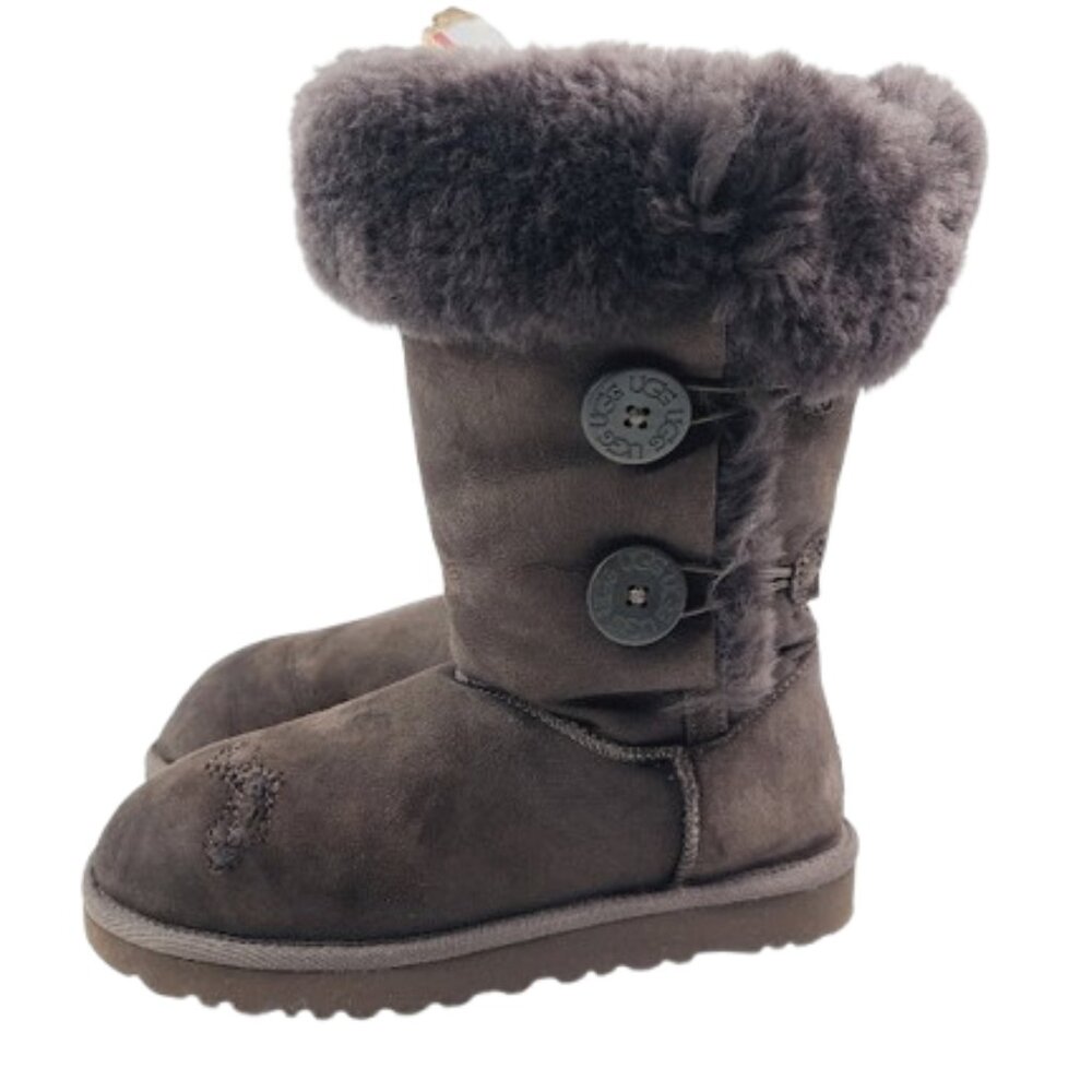 UGG Women's Brown Dual Bailey‎ Button Fur Mid-Calf Winter Snow Boots Size 7